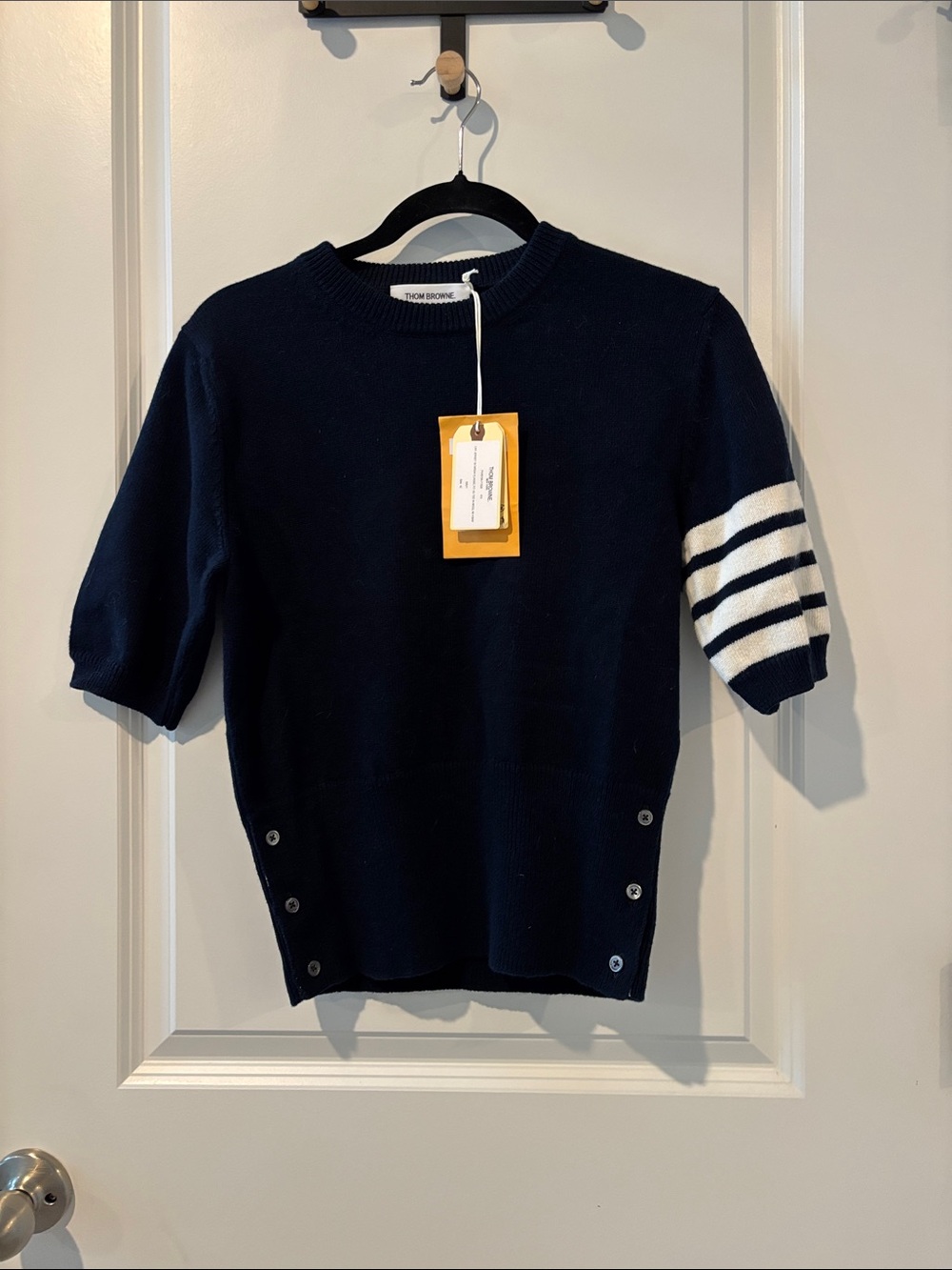 Thom Browne Navy Jersey Intarsia Classic Fit 4-Bar T-shirt - Picture 4 of 10